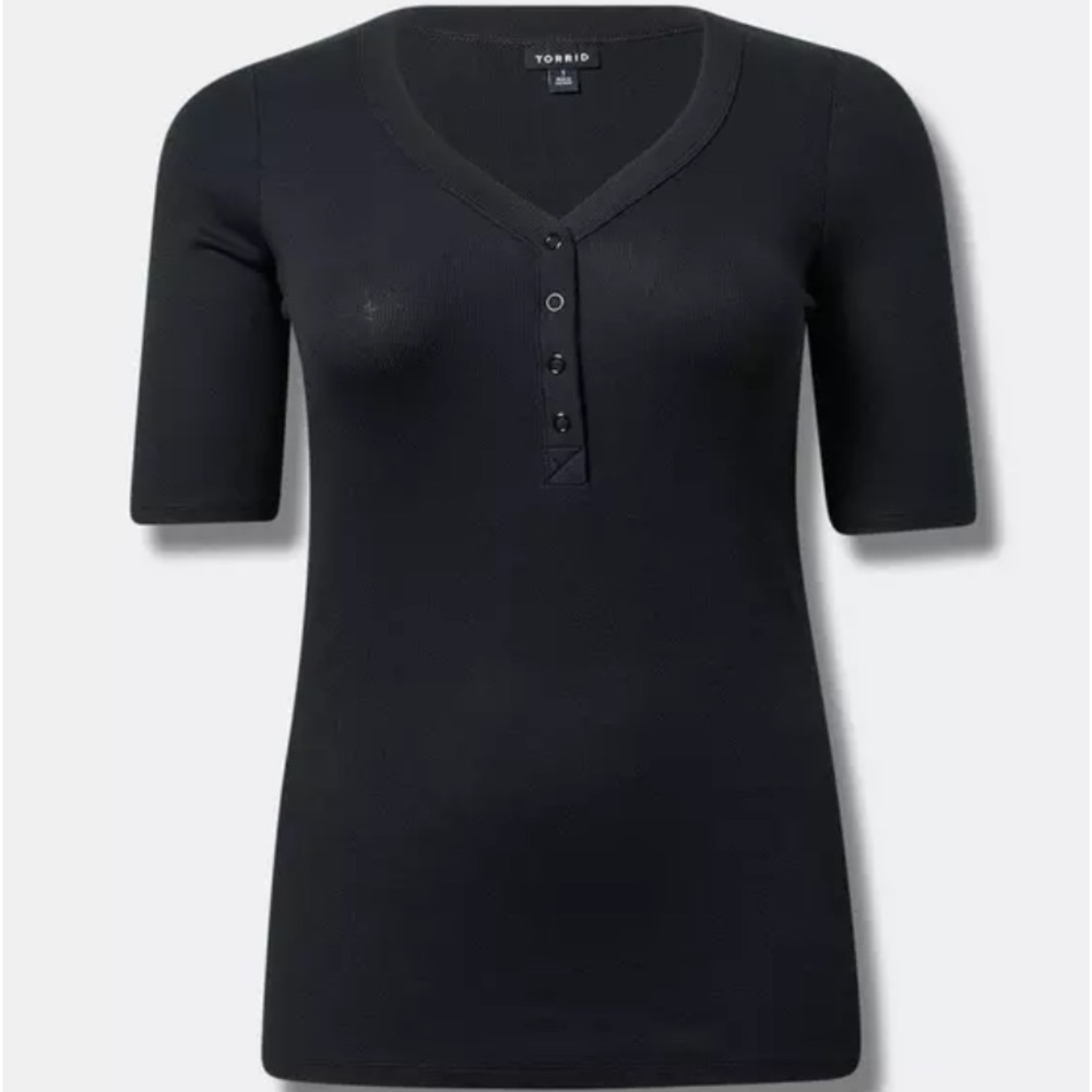 Torrid Black Ribbed Henley Elbow Sleeve Tee